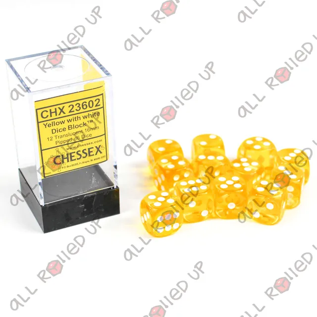 Chessex Translucent D6 12x16mm sada kostek 12 ks žlutá