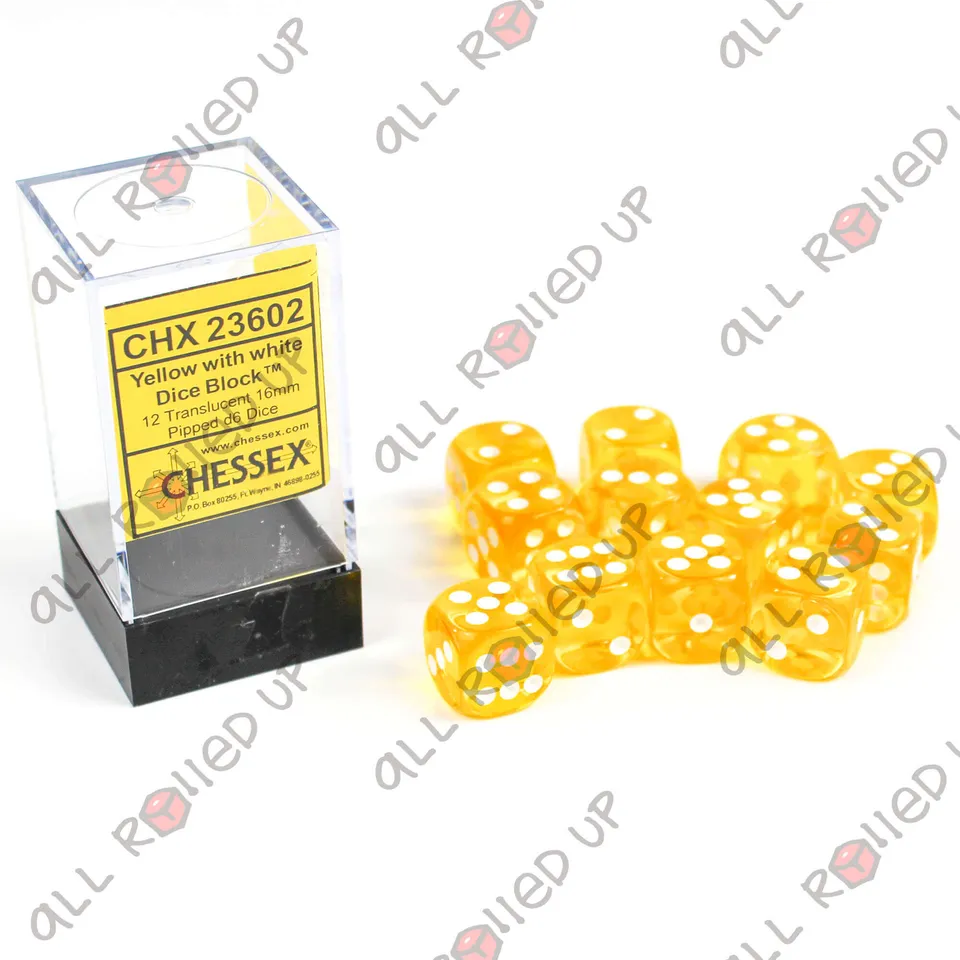 Chessex Translucent D6 12x16mm sada kostek 12 ks žlutá