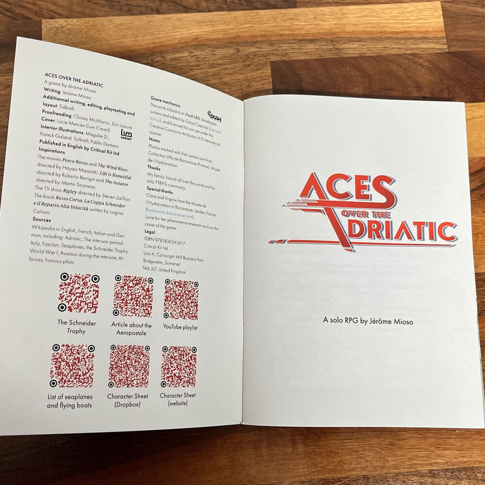 Aces over the Adriatic sólo RPG hra pro jednoho