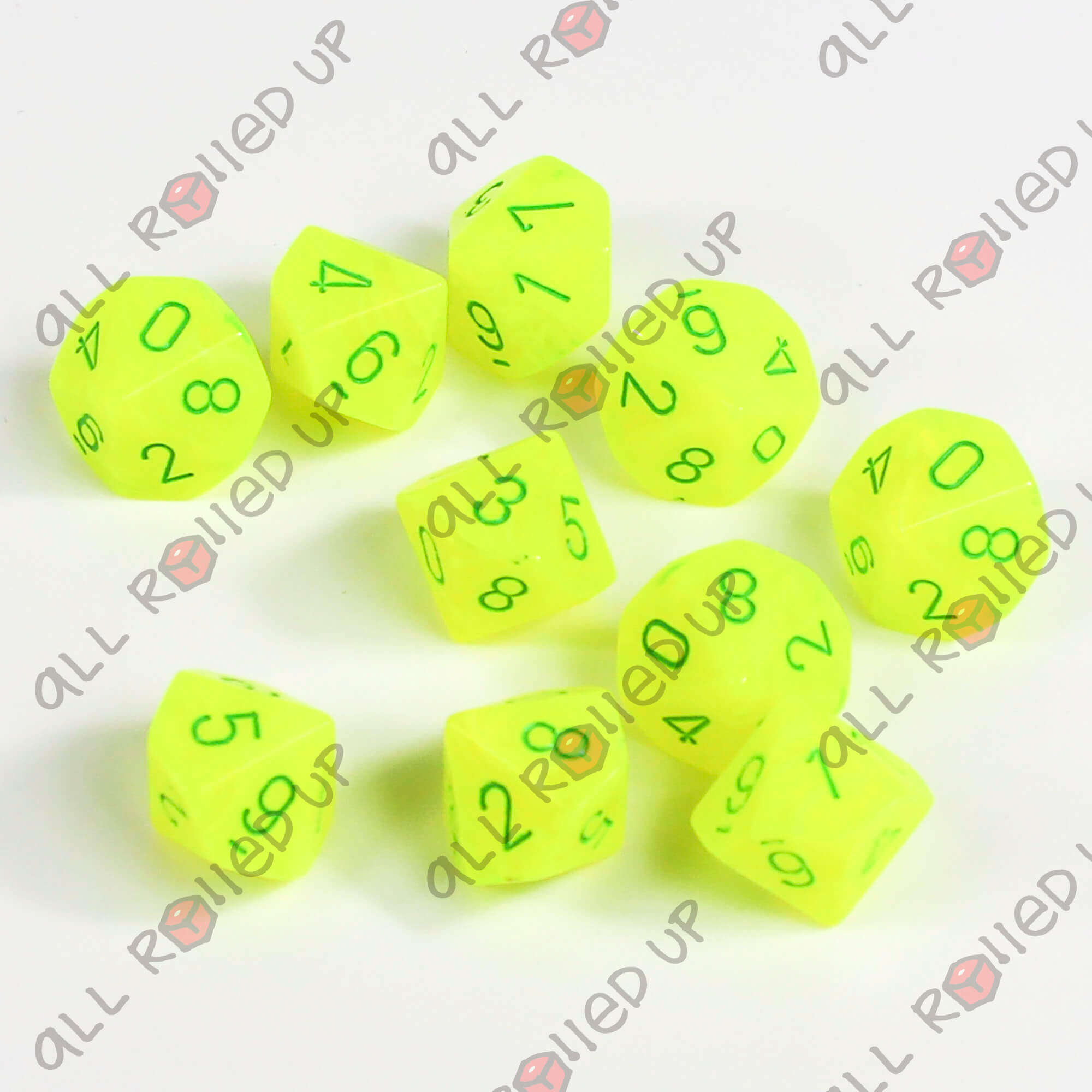 Chessex Vortex Electric kostky D10 žlutozelené 10 ks