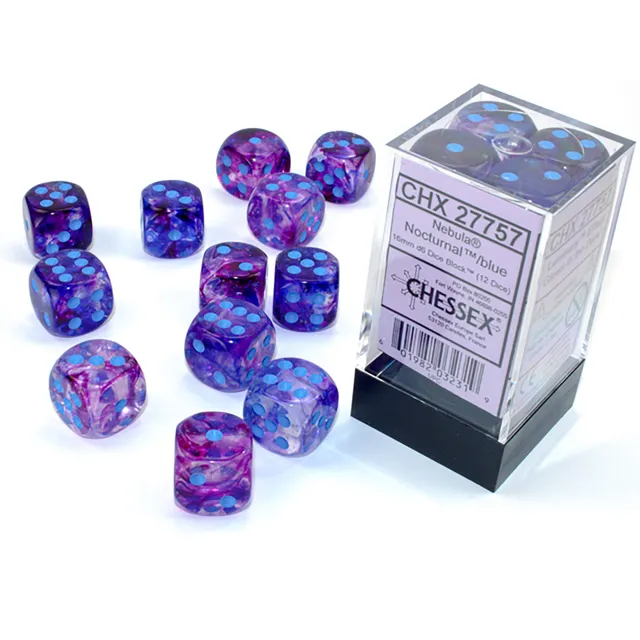 Chessex Nebula Nocturnal Blue Luminary D6 kostky 12 ks svítící