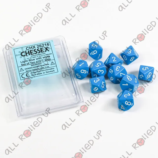 Chessex Opaque D10 sada kostek světle modrá 10 ks