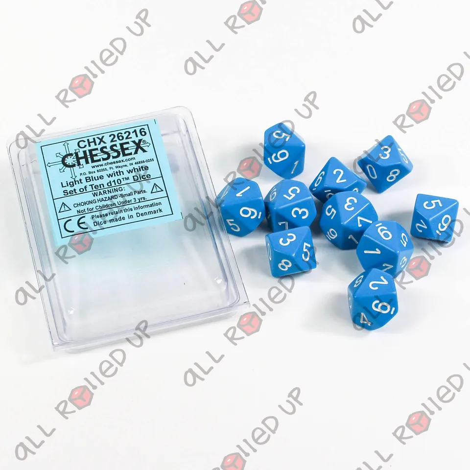 Chessex Opaque D10 sada kostek světle modrá 10 ks