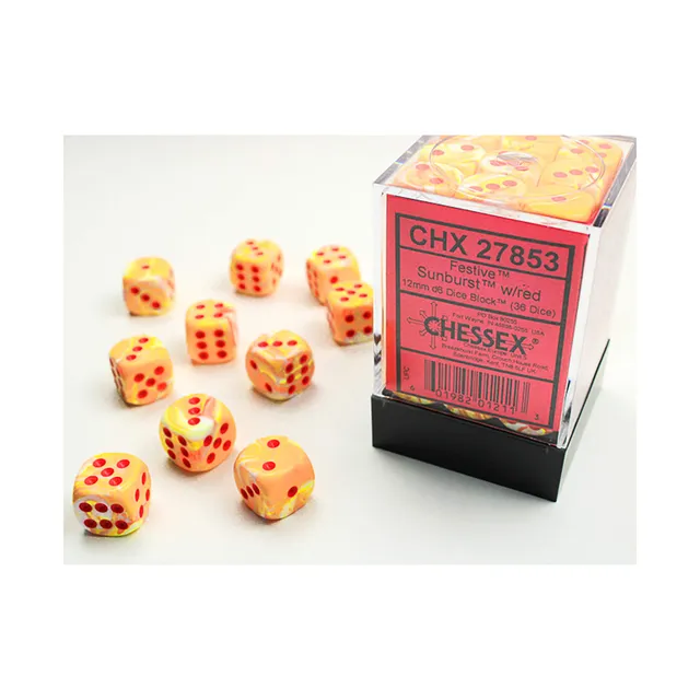 Chessex Festive Sunburst sada kostek D6 36×12mm červená