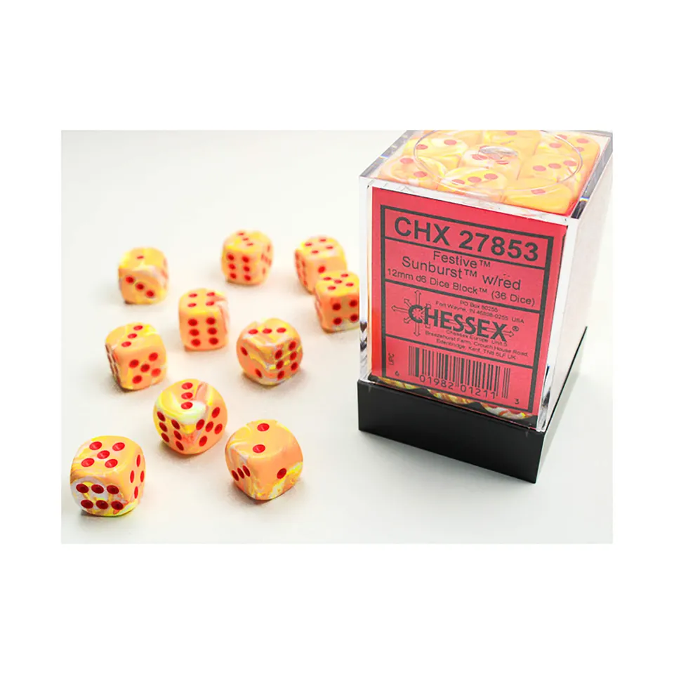 Chessex Festive Sunburst sada kostek D6 36×12mm červená