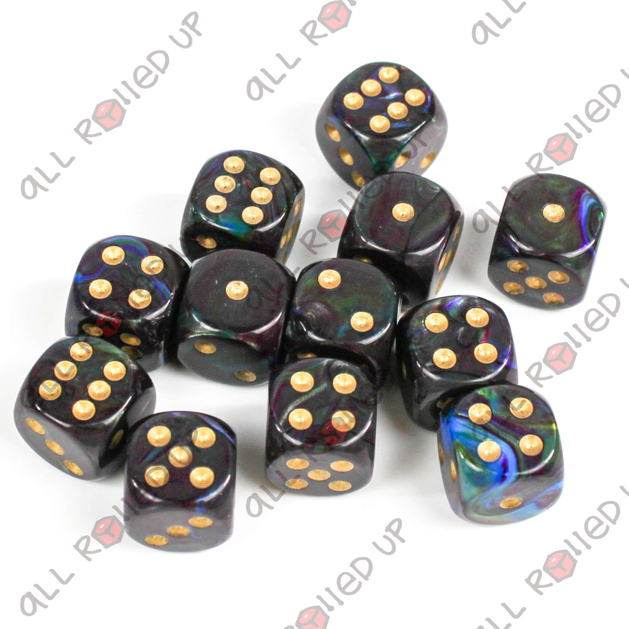 Chessex Lustrous Shadow Gold kostky D6 12ks 16mm