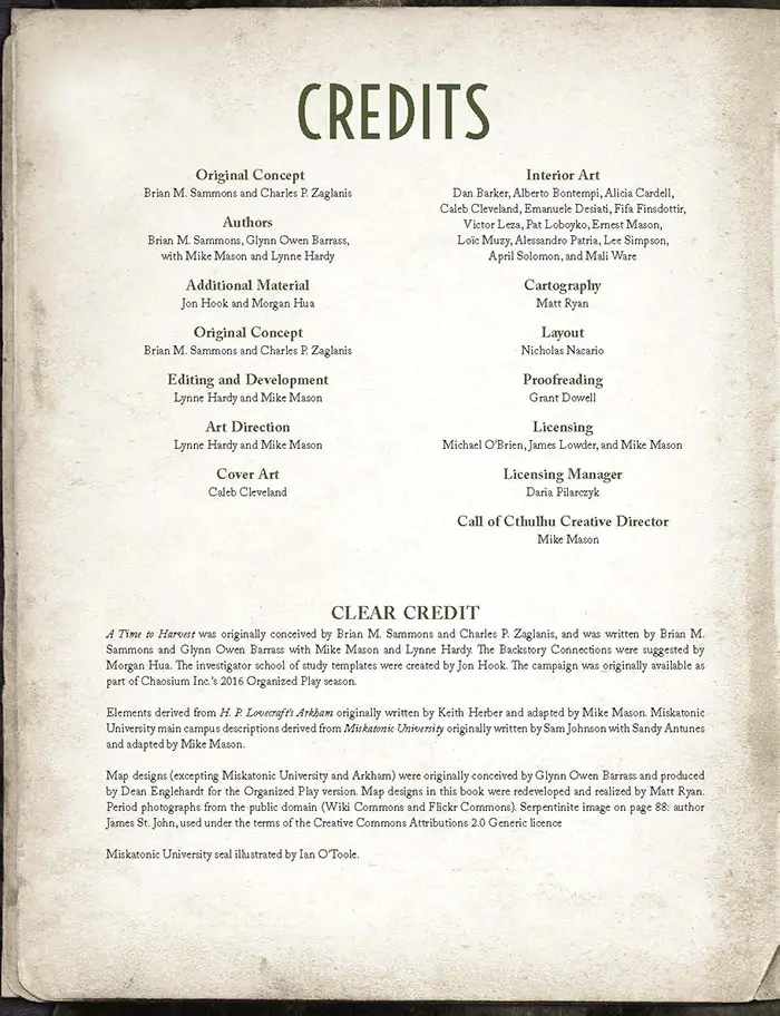 Call of Cthulhu A Time to Harvest kampaň hardcover