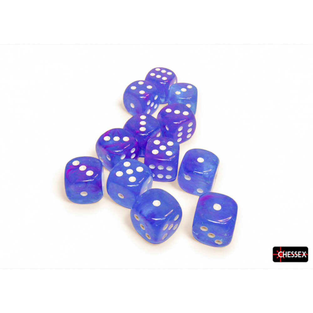 Chessex Nebula Aura D6 sada kostek 12 ks 16 mm svítivá