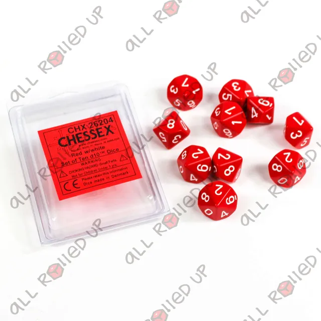 Chessex Opaque Red sada kostek D10 10x červená