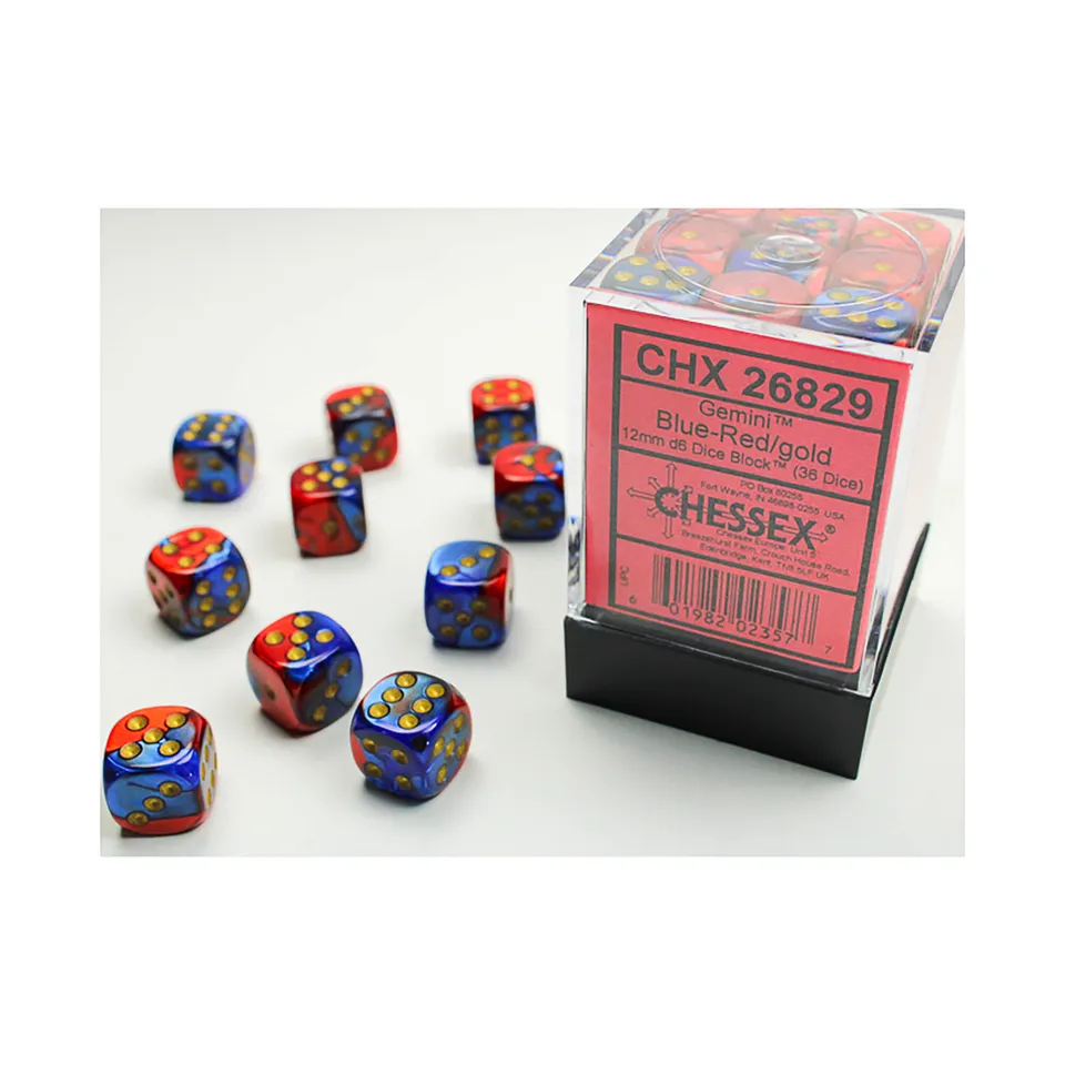 Chessex Gemini D6 sada kostek 12mm modro-červená 36 ks