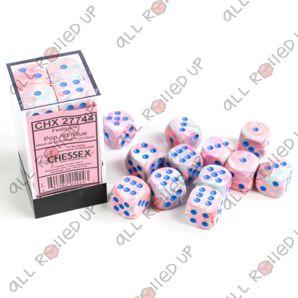 Chessex Festive Pop Art Blue sada 12 kostek D6 16mm