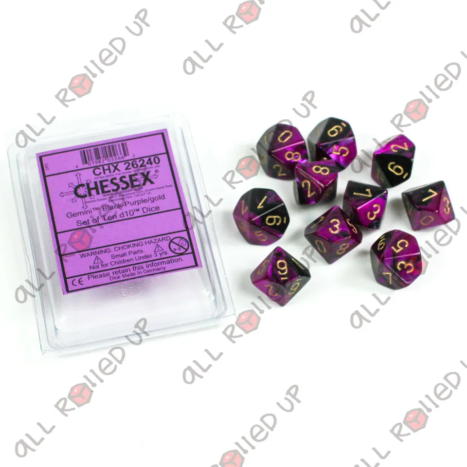 Chessex Gemini D10 sada kostek 10 ks Black-Purple Gold