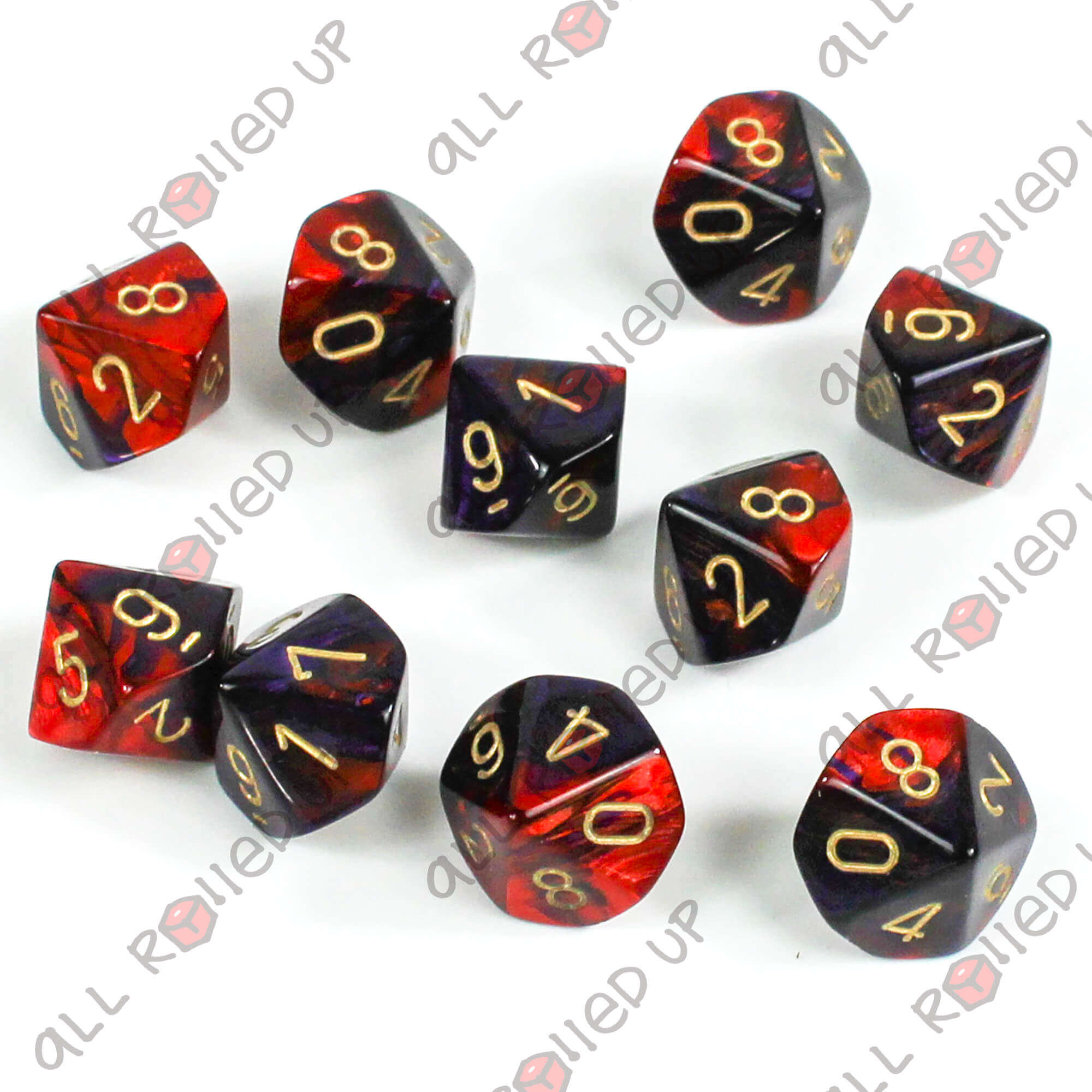 Chessex Gemini Purple-Red Gold D10 sada kostek 10 ks