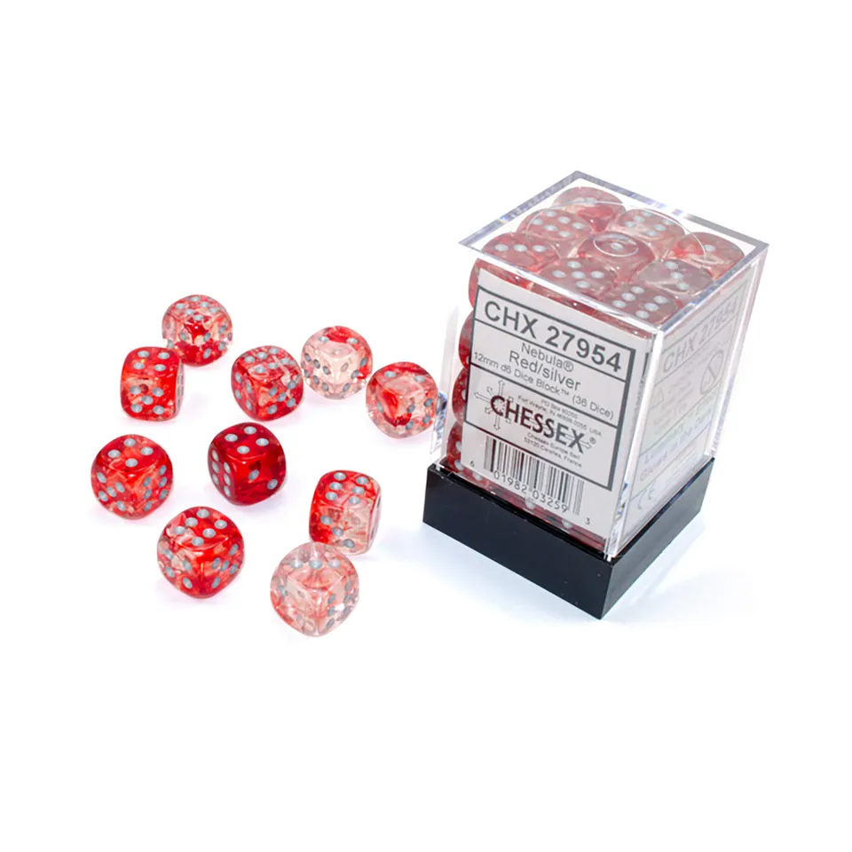 Chessex Nebula D6 sada kostek 36 ks 12 mm red silver