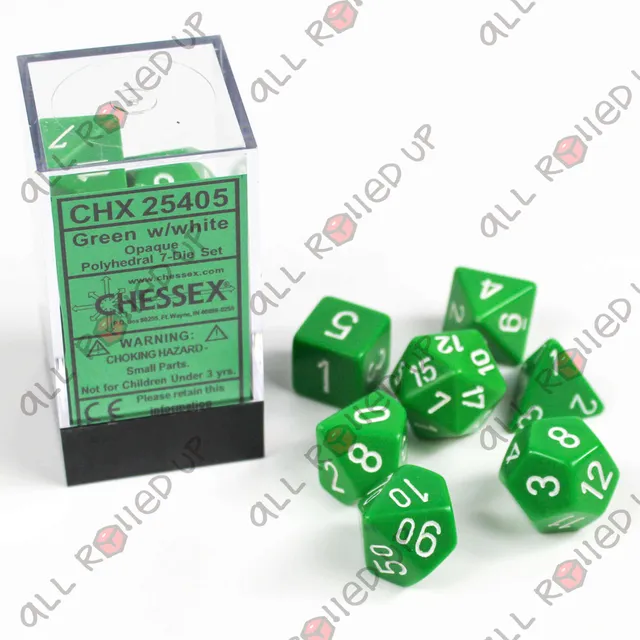 Chessex Opaque Green White kostky sada 7 ks