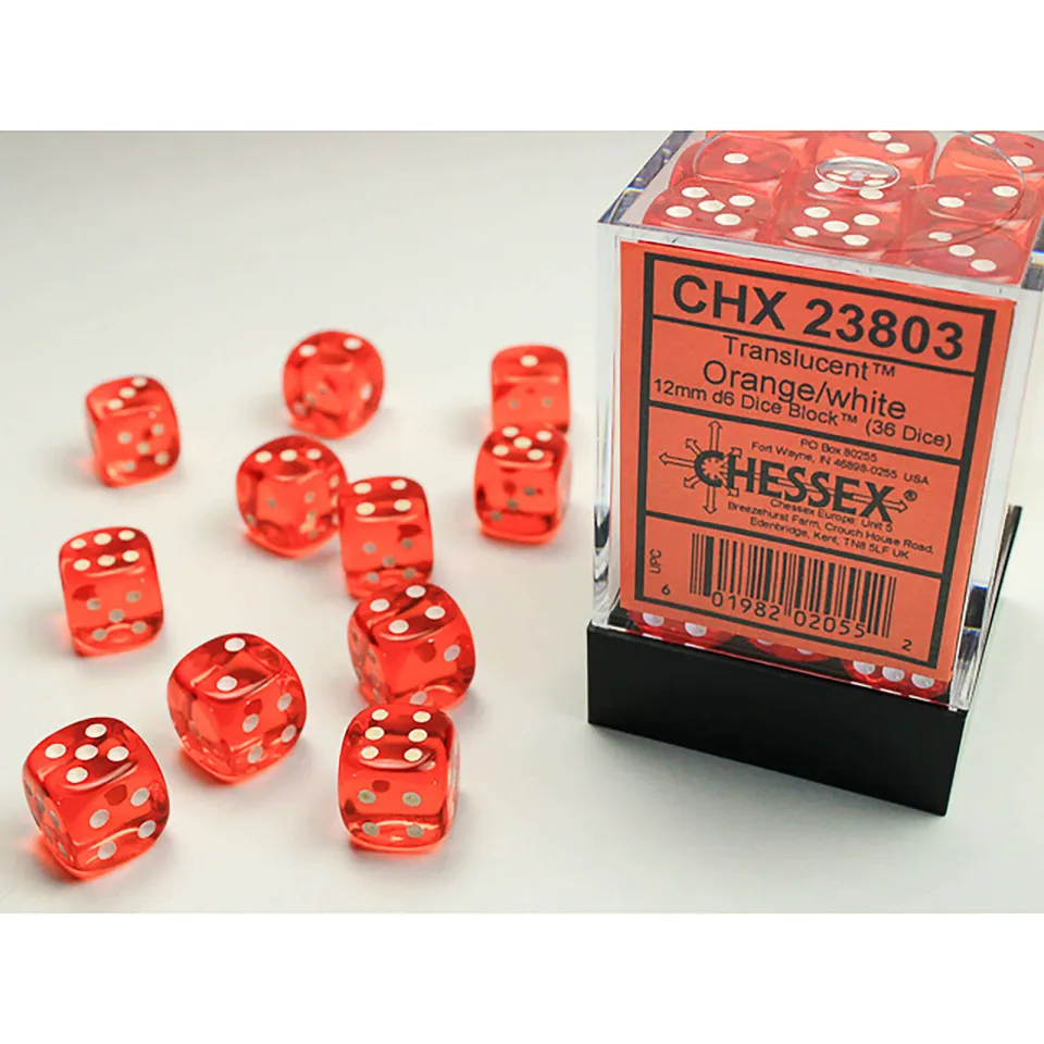 Chessex Translucent D6 12mm sada kostek 36 ks oranžová