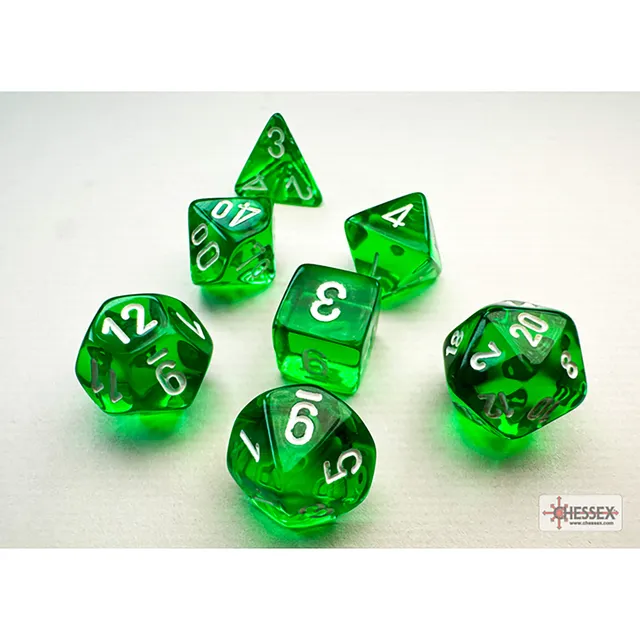 Chessex Translucent Green-White mini kostky sada 7