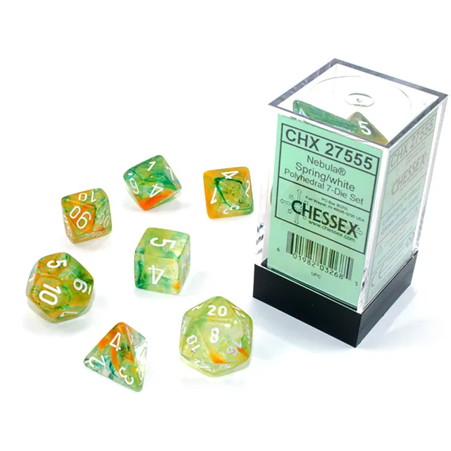 Chessex Nebula Spring White Luminary sada kostek 7 ks svítící