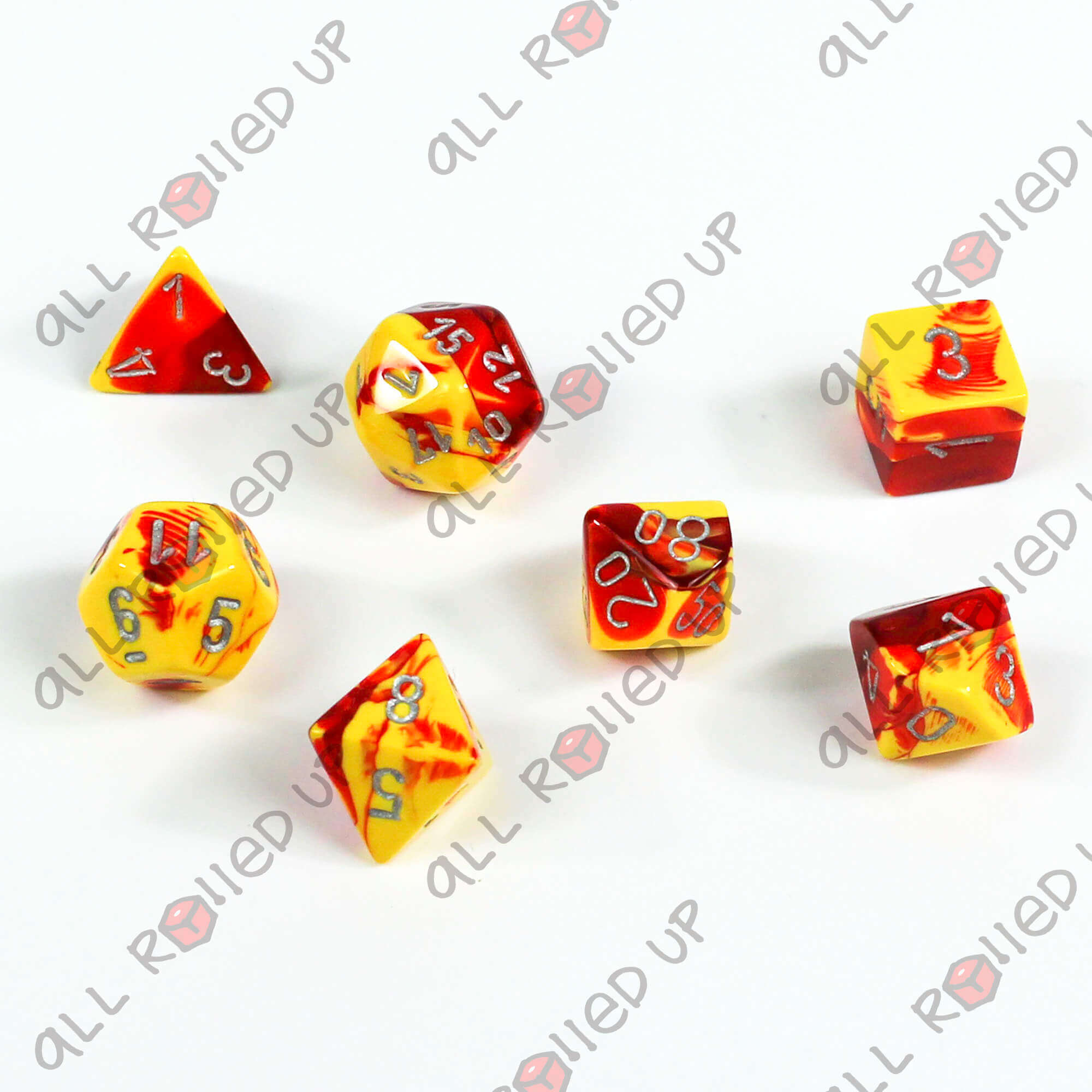 Chessex Gemini Red-Yellow Silver sada kostek 7 ks