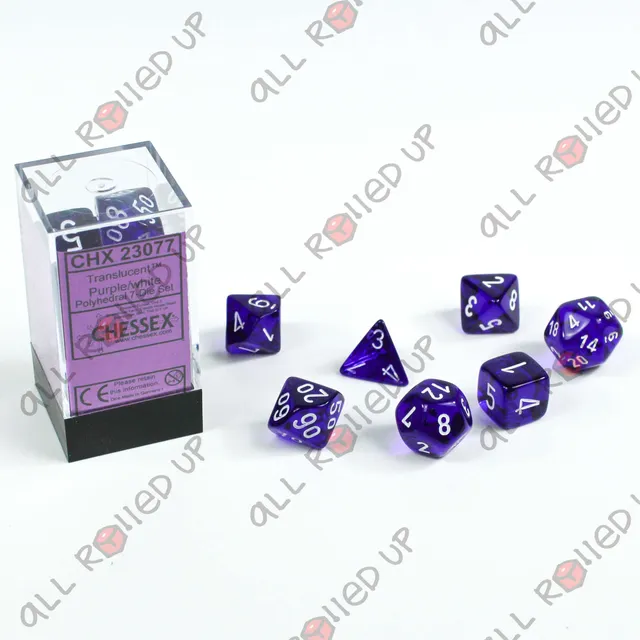 Chessex Translucent Purple/White sada kostek 7ks průhledná