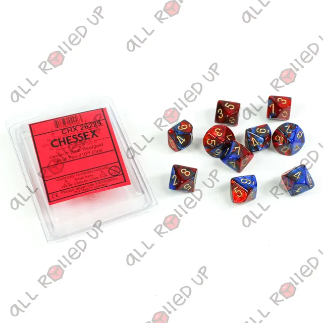 Chessex Gemini Blue-Red Gold sada kostek D10 10 ks