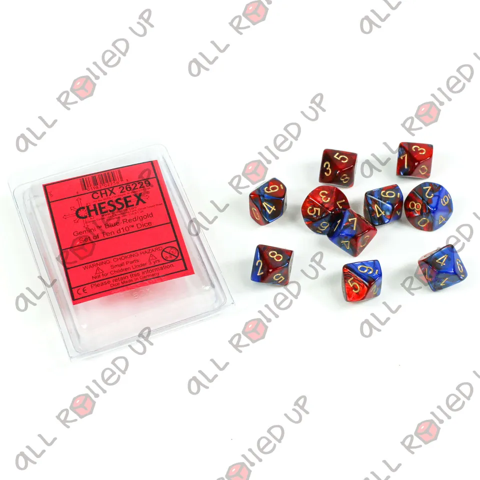 Chessex Gemini Blue-Red Gold sada kostek D10 10 ks