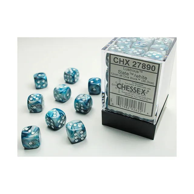 Chessex Lustrous Slate D6 sada 36 kostek 12mm bílá