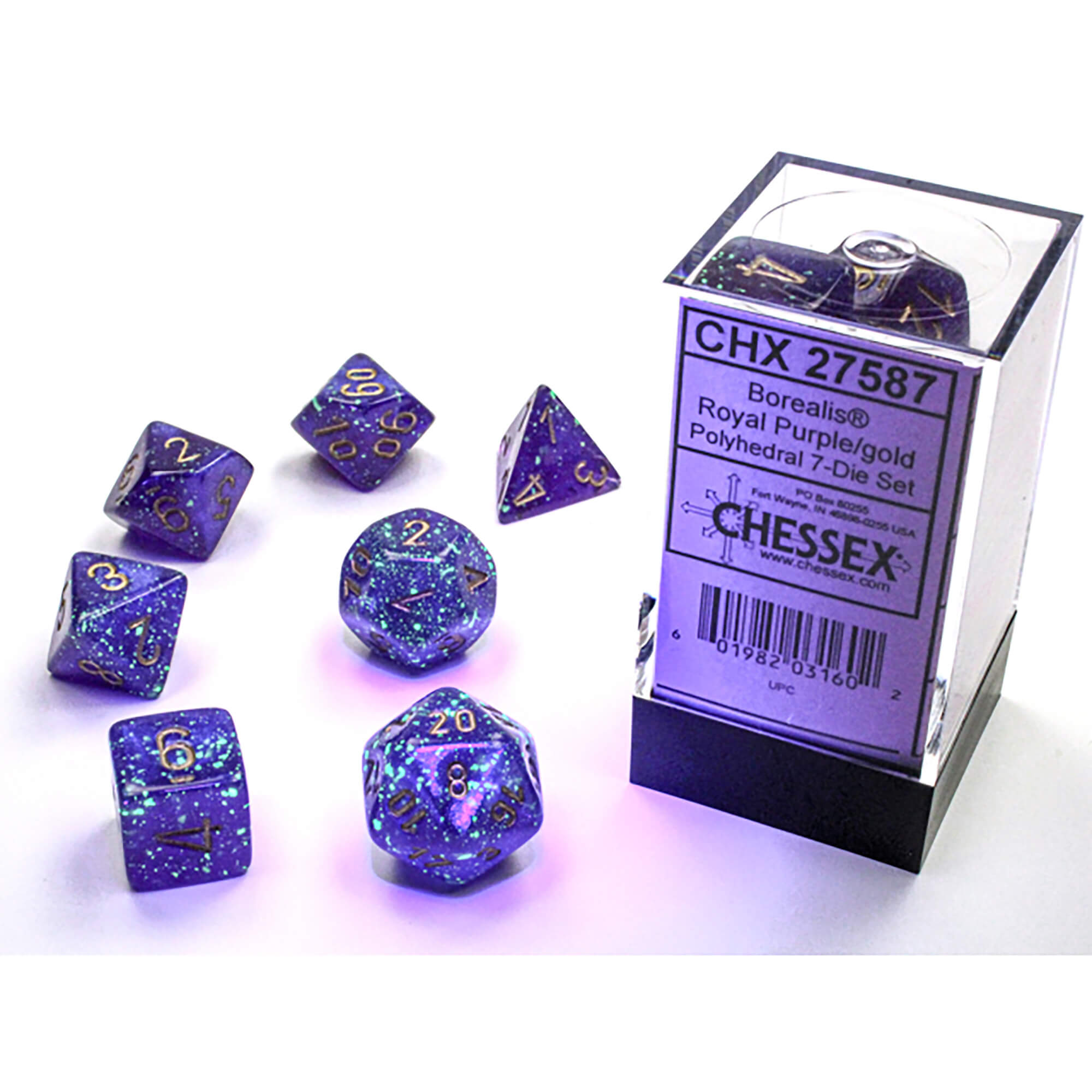 Chessex Borealis CHX2787 sada 7 kostek Royal Purple svítící