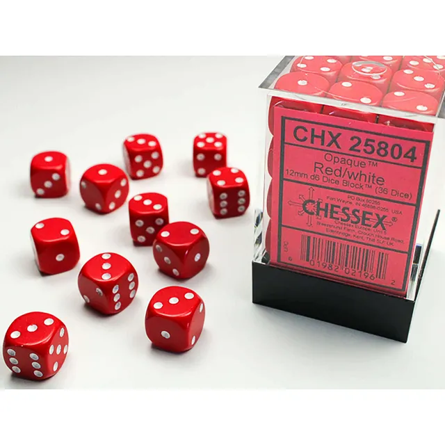 Chessex Opaque CHX25804 D6 kostky 36 ks červená
