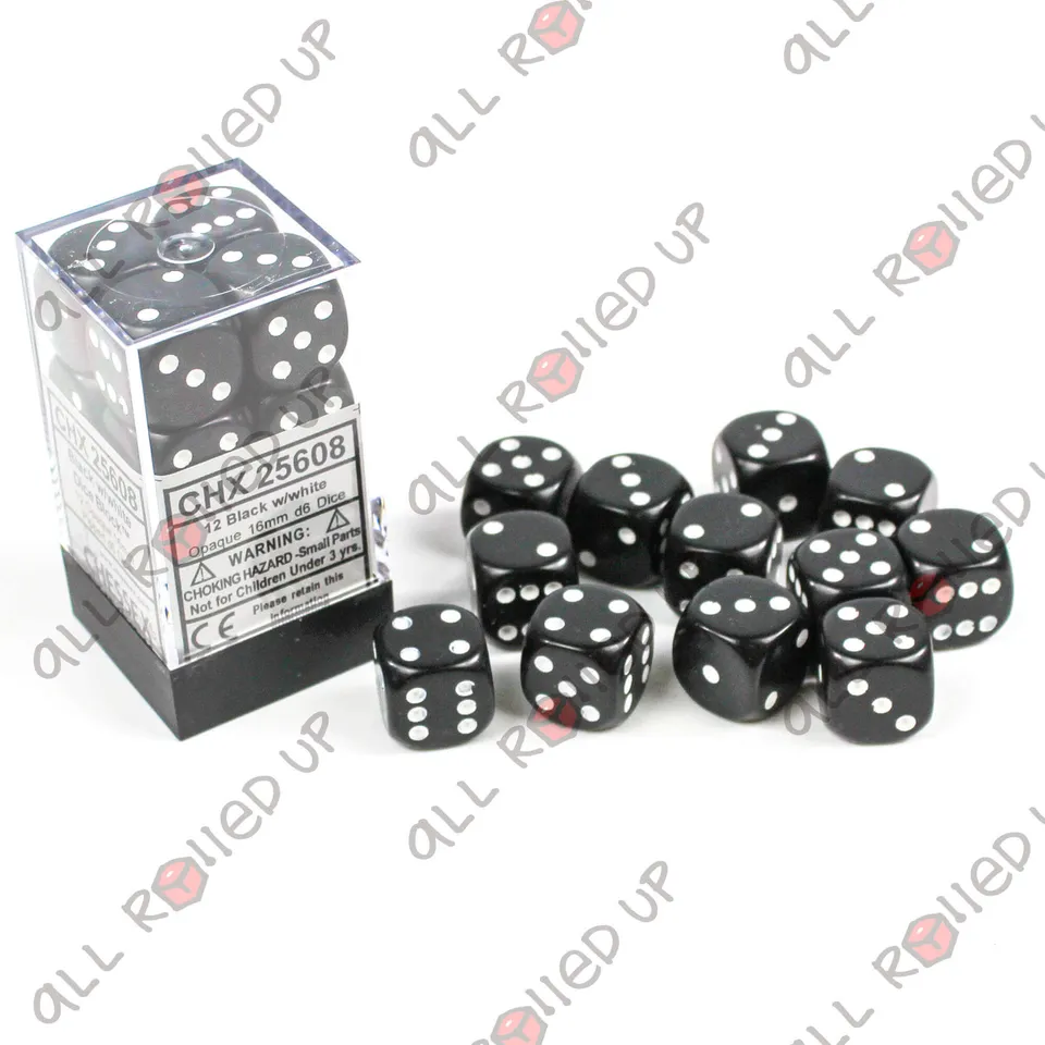 Chessex Opaque D6 sada kostek 12 ks 16 mm Black White