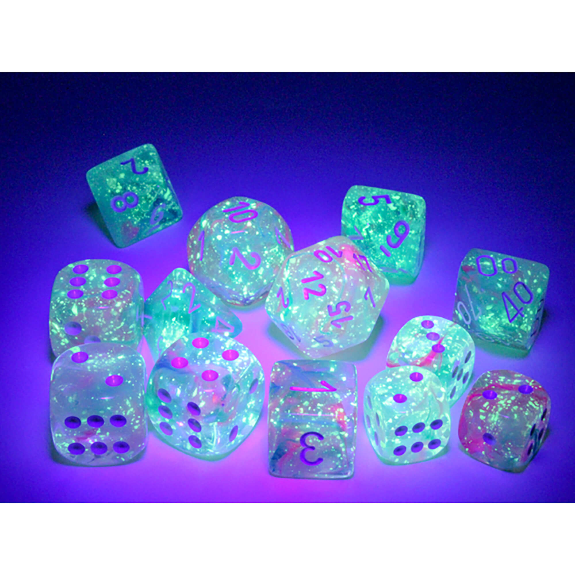 Chessex Nebula Wisteria D6 kostky 16 mm svítící 12 ks