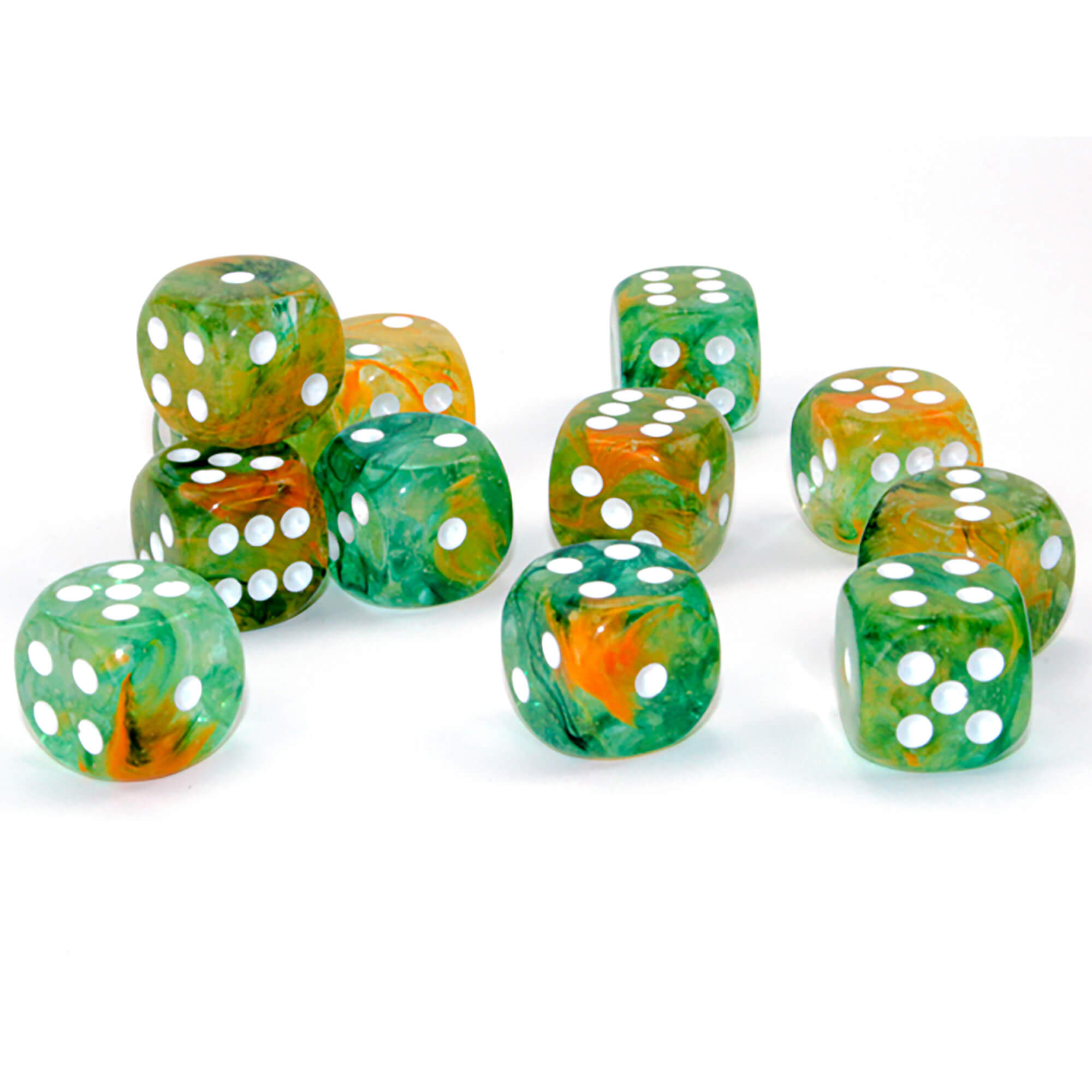 Chessex Nebula Spring White D6 kostky 12ks 16mm svítící