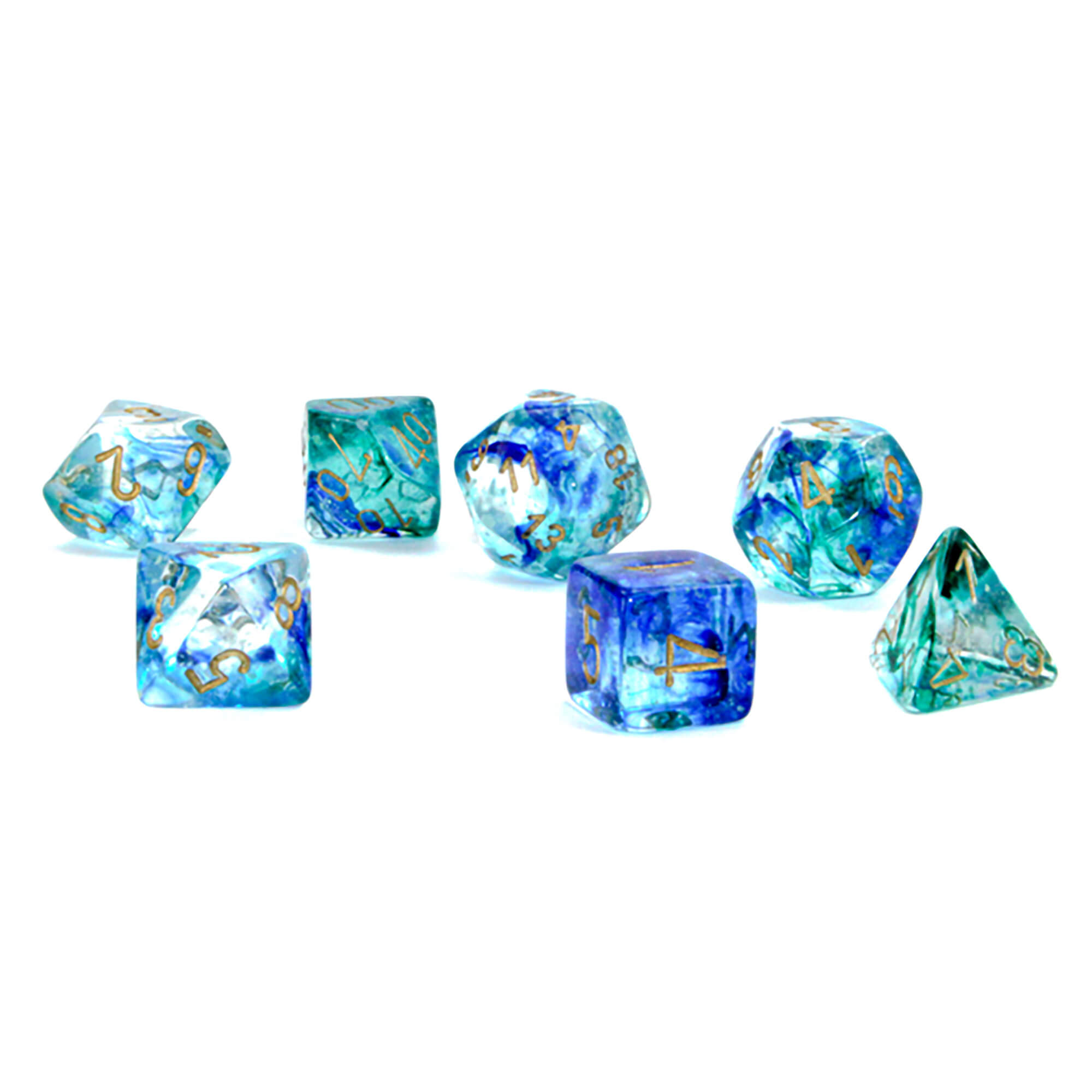 Chessex Nebula Oceanic Gold Luminary sada kostek 7 ks