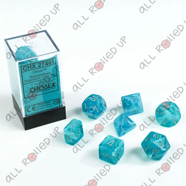 Chessex Cirrus Aqua Silver sada kostek 7ks matná