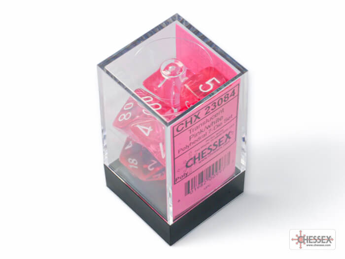 Chessex Translucent sada kostek 7 ks růžová bílá