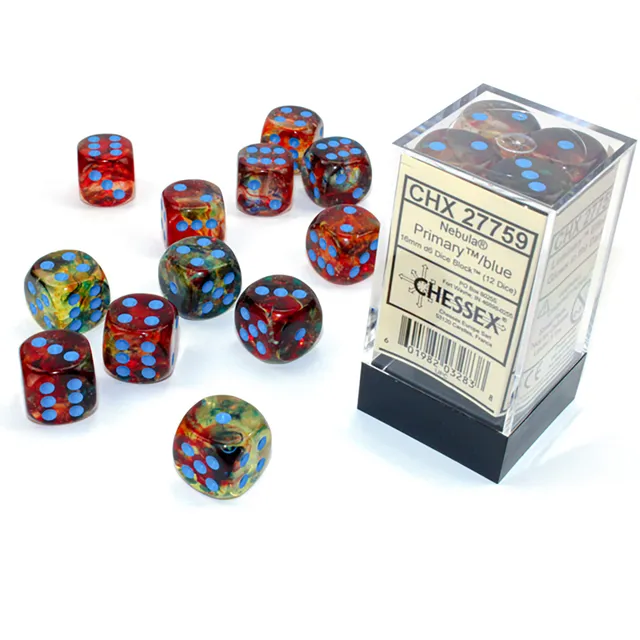 Chessex Nebula D6 sada kostek 12 ks Primary svítící