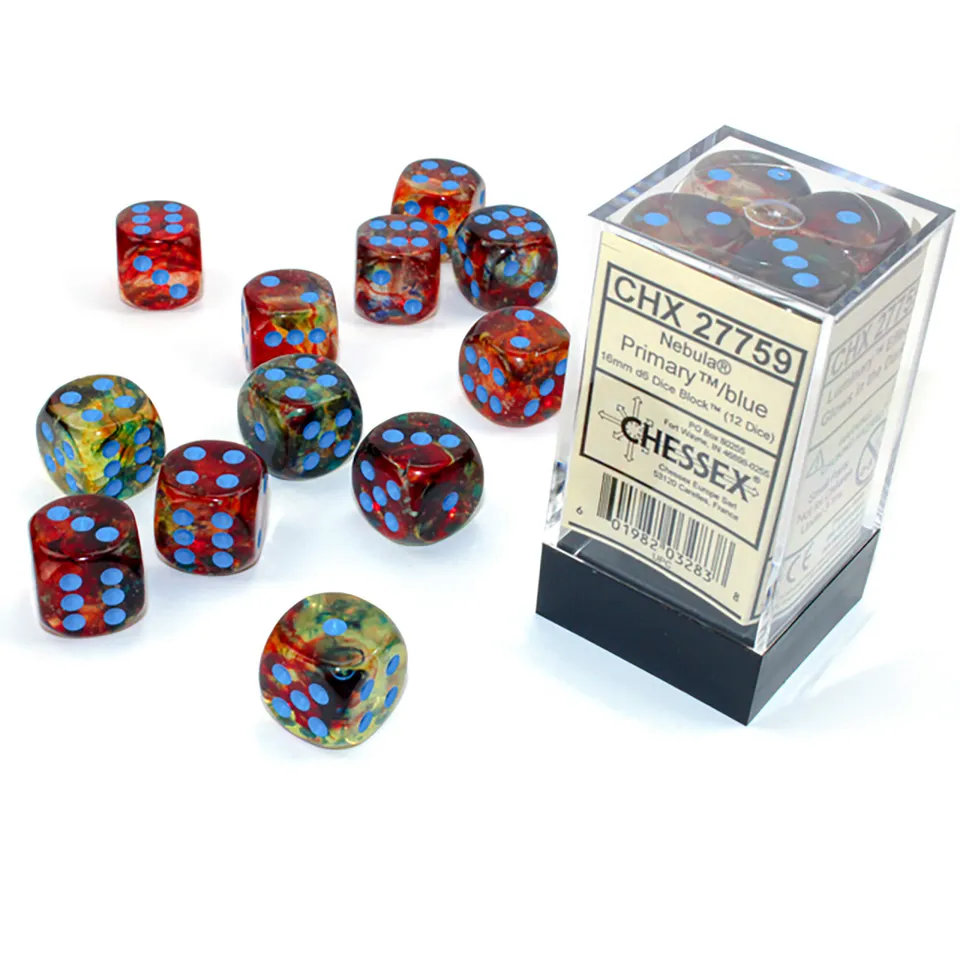Chessex Nebula D6 sada kostek 12 ks Primary svítící