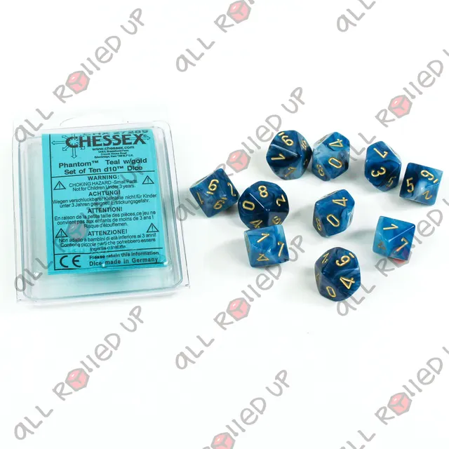 Chessex Phantom Teal Gold sada kostek D10 10 ks