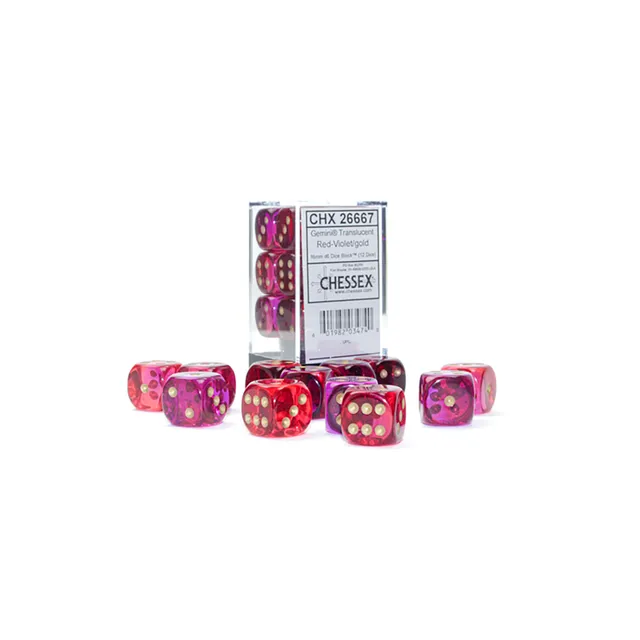 Chessex Gemini Red-Violet sada kostek D6 12ks 16mm