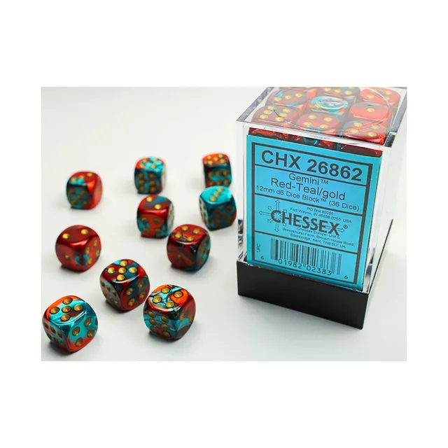 Chessex Gemini Red-Teal kostky D6 36 ks 12mm