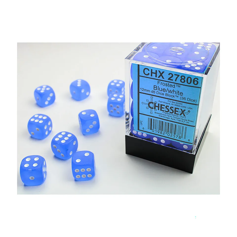 Chessex Frosted 36x12mm D6 sada kostek 36 ks modrá